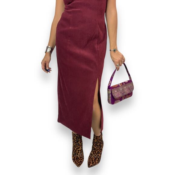90's maroon microfiber suede dress with slit by R.J. & CO. - Picture 3 of 10